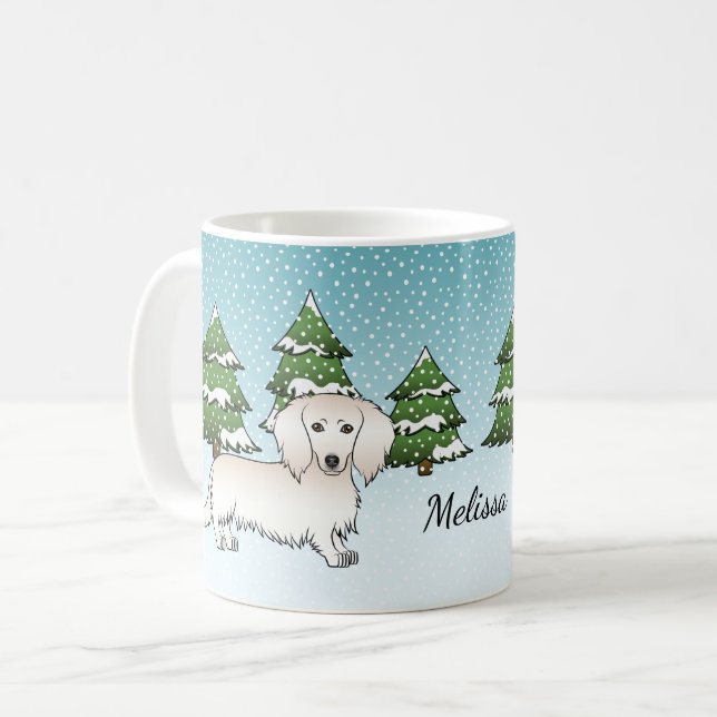 Caneca De Café Dachshund Longo Cabelo Creme Cachorro Fofo - Flore (Frente Esquerda)