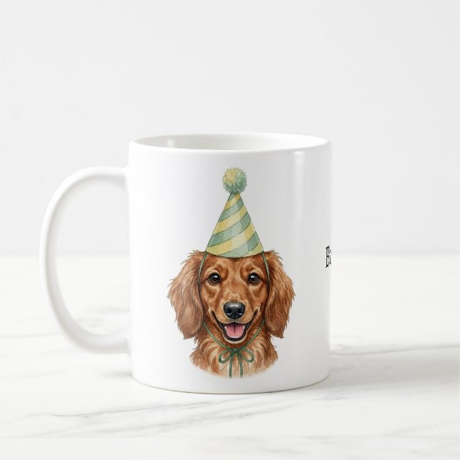Caneca De Café Dachshund miniatura de pelo longo fofo Nome person (Esquerda)