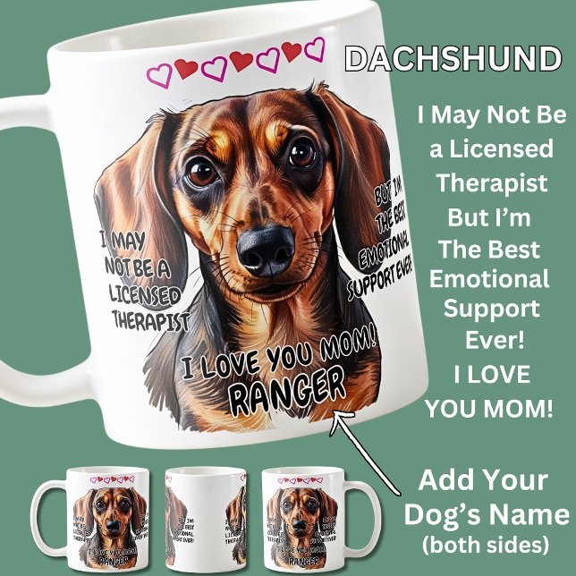 Caneca De Café Dachshund Mug, adicione o nome do cão, pode mudar  (Criador carregado)