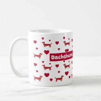Caneca De Café Dachshund Mug Com Corações Vermelhos