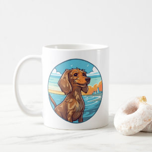 Caneca De Café Dachshund na praia