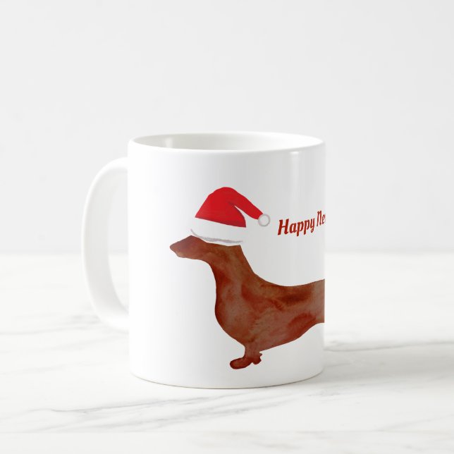 Caneca De Café Dachshund New Year Custom Mug (Frente Esquerda)