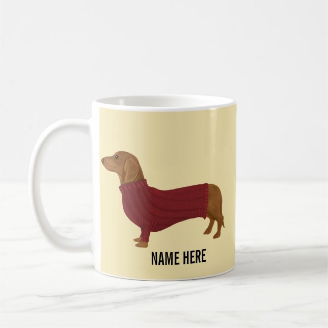 Caneca De Café Dachshund No Sweater Vermelho (Esquerda)