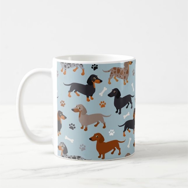 Caneca De Café Dachshund Paws e Ossos - Azul (Esquerda)