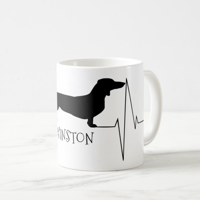 Caneca De Café Dachshund Personalizado Ama O Meu Coração De Cacho (Frente Esquerda)