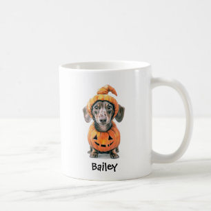 Caneca De Café Dachshund Personalizado de Halloween Abóbora Cacho