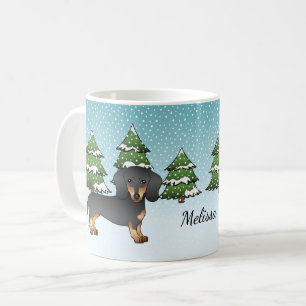 Caneca De Café Dachshund Preto e Castanho de Pelo Curto - Florest