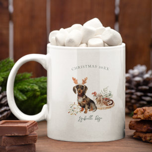 Caneca De Café Dachshund Rena   Monograma de Natal