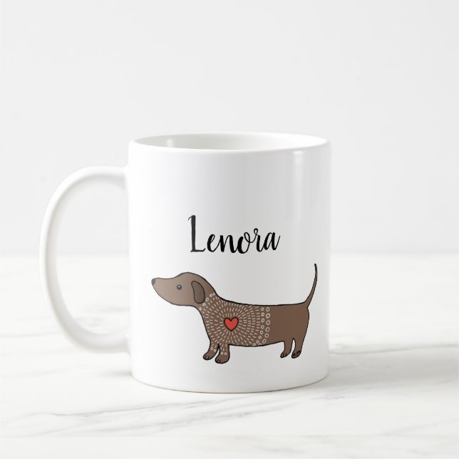 Caneca De Café Dachshund Sausage cão Wiener Nome personalizado (Esquerda)