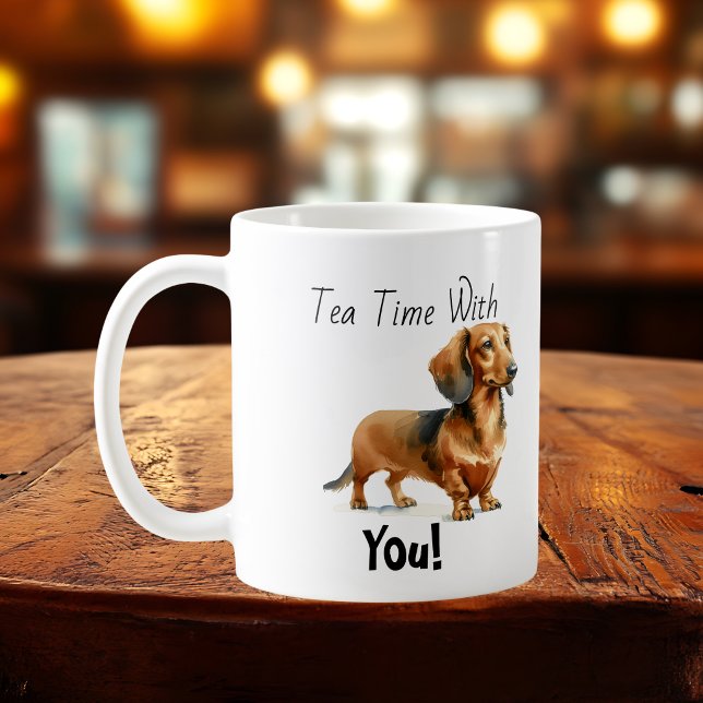 Caneca De Café Dachshund Simples Marrons 'Hora do Chá' Personaliz (Criador carregado)