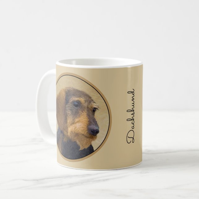 Caneca De Café Dachshund (Wirehaired) Pintura Original para Cacho (Frente Esquerda)
