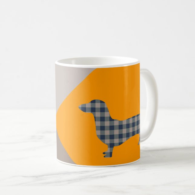 Caneca De Café Dachshund Yellow e Deep Teal Abstrato (Frente Esquerda)