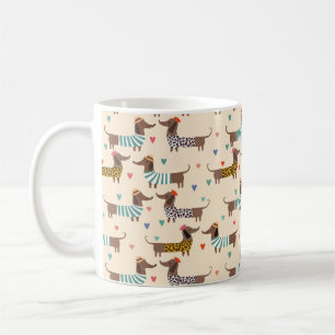 Caneca De Café Dachshunds engraçados em chapéus e suéteres