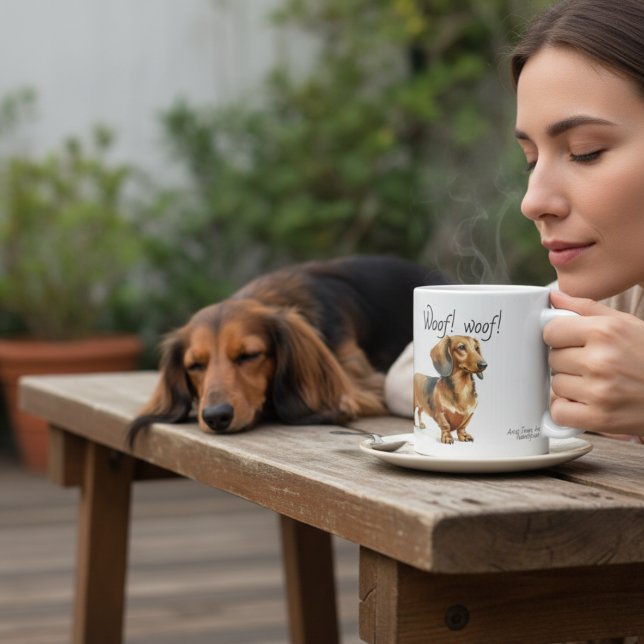 Caneca De Café Dachshunds Marrom PERSONALIZAR (Criador carregado)