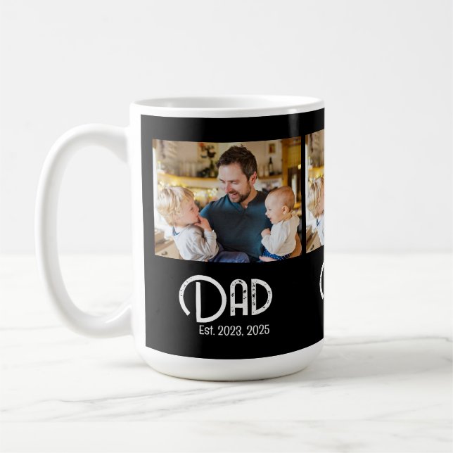 Caneca De Café Dad Established 3 Photo Grunge Text (Esquerda)