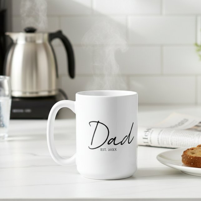 Caneca De Café Dad Established Minimal Modern Script Black (Criador carregado)