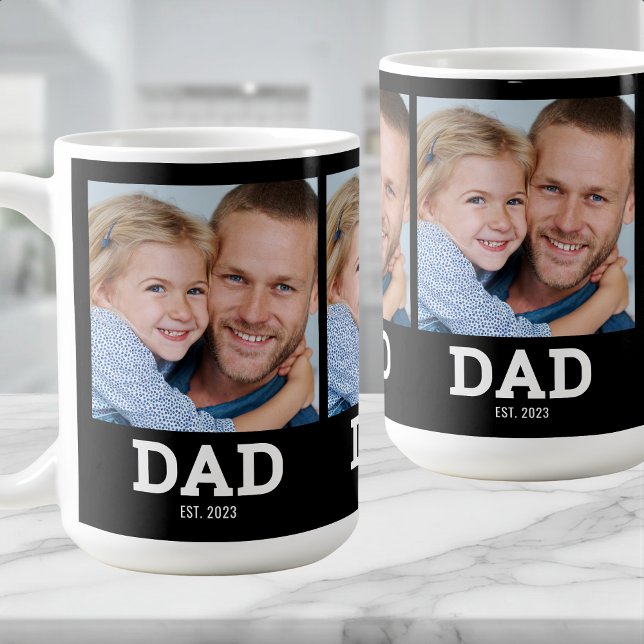 Caneca De Café Dad Established Modern Black 3 Photo (Criador carregado)