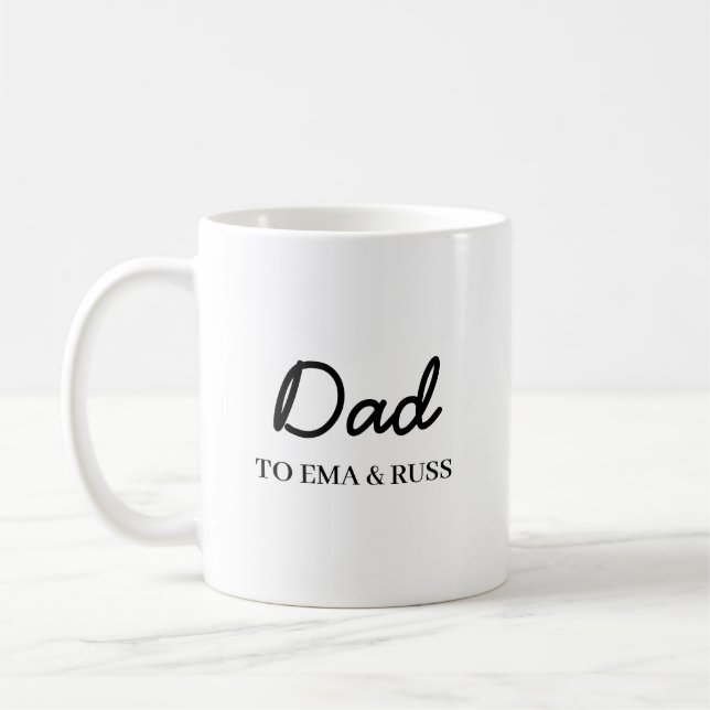 Caneca De Café Daddy Modern Father’s Day Kids Names Script (Esquerda)