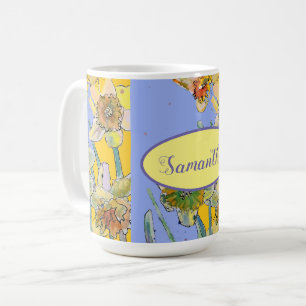 Caneca De Café Daffodil Painting Watercolor Amarelo Púrpura flora
