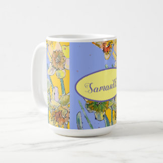 Caneca De Café Daffodil Painting Watercolor Amarelo Púrpura flora