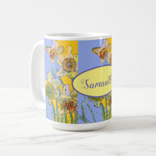 Caneca De Café Daffodil Painting Watercolor Lavanda floral