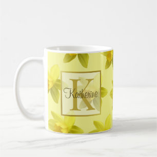 Caneca De Café Daffodilos Amarelos Monogramados