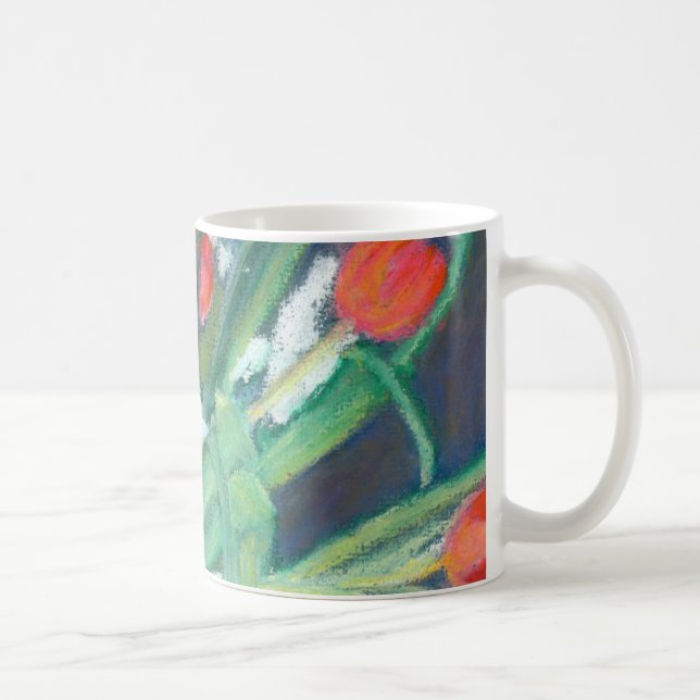 Caneca De Café Daffodilos e Tulipas pintados à mão em Pastéis de  (Direita)