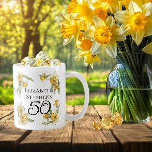 Caneca De Café Daffodils Amarelos Elegantes Floral 50º Aniversári