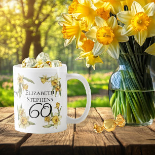 Caneca De Café Daffodils Amarelos Elegantes Floral 60º Aniversári