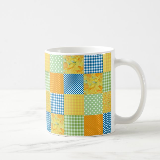 Caneca De Café Daffodils Café Mug: Estilo do País Faux Patchwork (Direita)