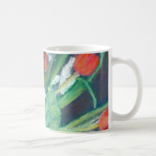 Caneca De Café Daffodils e tulipas pintados à mão em Pastels do