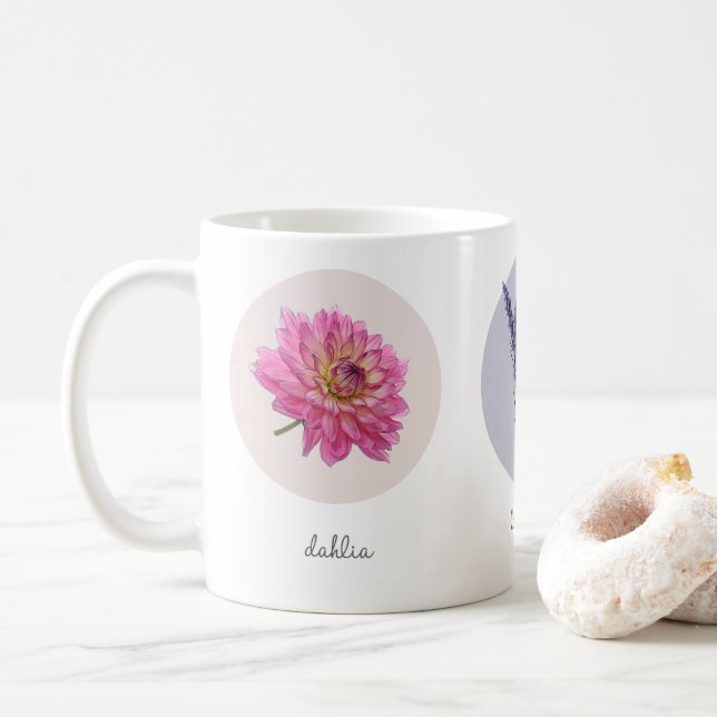 Caneca De Café Dahlia, Coneflower e Flores de Lavanda (Com Donut)