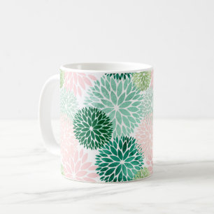 Caneca De Café Dahlia Verde Rosa Elegante Floral