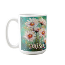 Daisies Impressionistic Floral Teal Personalized
