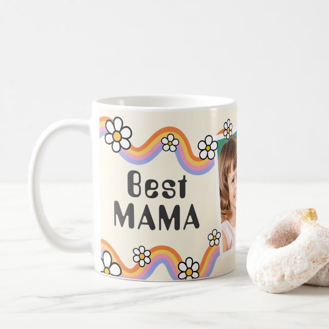 Caneca De Café Daisy Boho Arco-íris Foto Melhor MÃE Groovy (Com Donut)