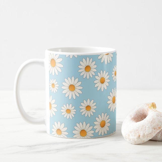 Caneca De Café Daisy Floral Mug - Flor Feliz Café (Com Donut)