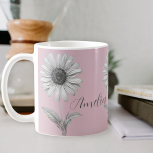 Caneca De Café Daisy Flower Baby Pink Personalizável