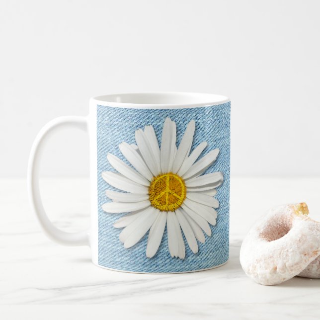 Caneca De Café Daisy Flower Inner Peace Symbol - Pale Denim (Com Donut)