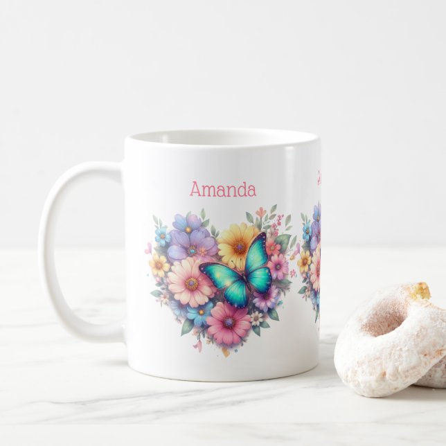 Caneca De Café Daisy Flowers with a Beautiful Butterfly (Com Donut)