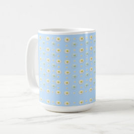 Caneca De Café Daisy Pattern sobre fundo azul claro