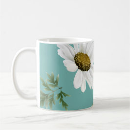Caneca De Café Daisy Pattern, Teal Background