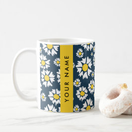 Caneca De Café Daisy Pattern, White Daisies, Seu Nome