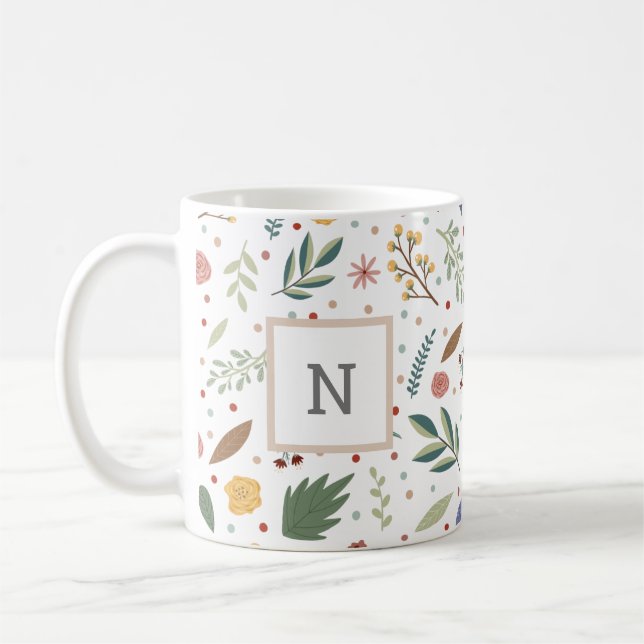 Caneca De Café Daît floral Monograma (Esquerda)