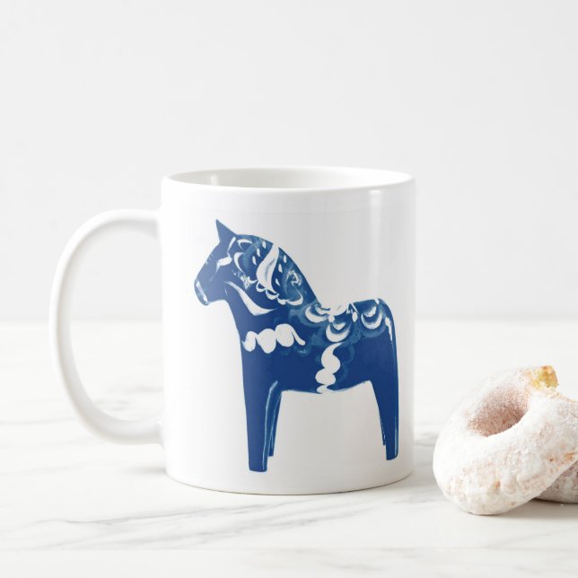 Caneca De Café Dala Horse Blue White  (Com Donut)