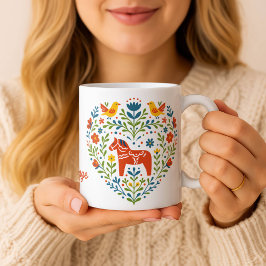 Caneca De Café Dala Horse Folk Art Hygge Heart Pattern Mug