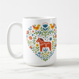 Caneca De Café Dala Horse Folk Art Hygge Heart Pattern Mug