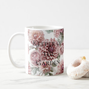 Caneca De Café Dália Rosa Bege Presente Watercolor Cottagecore