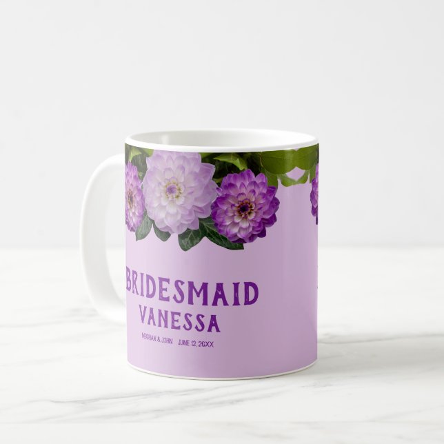 Caneca De Café Dália Roxo Lavanda Floral Casamento Damas de Honra (Frente Esquerda)