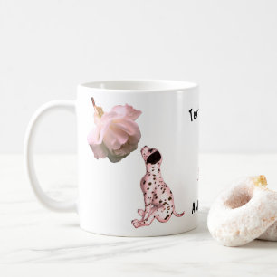 Caneca De Café Dalmaciana Puppy E Rosa Branca Personalizados