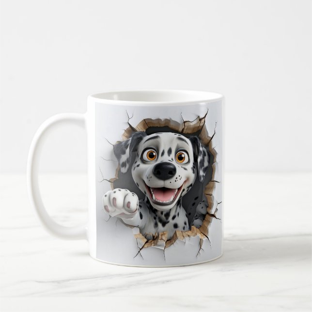 Caneca De Café Dálmata Cartoon 3D Rompendo a Parede com Alegria (Esquerda)